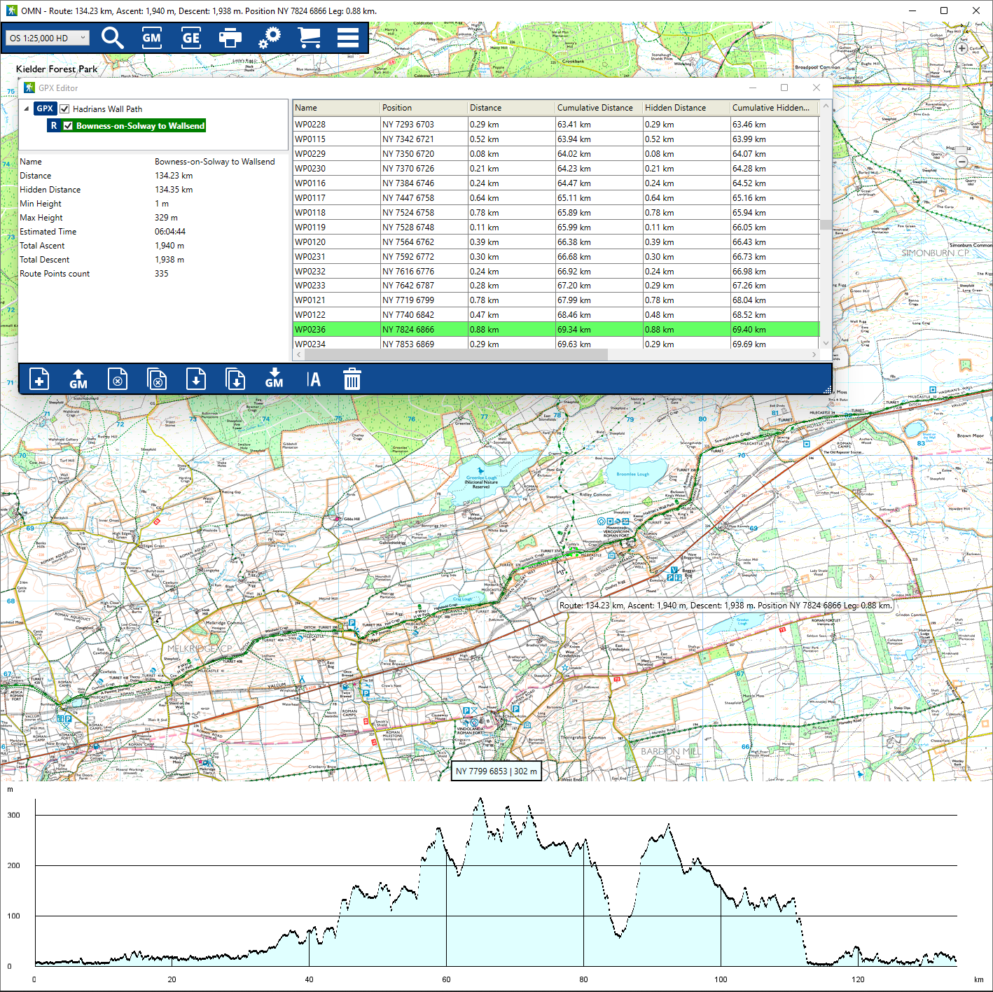 Temporary review visual showing legacy route profile artwork for the route and GPX section