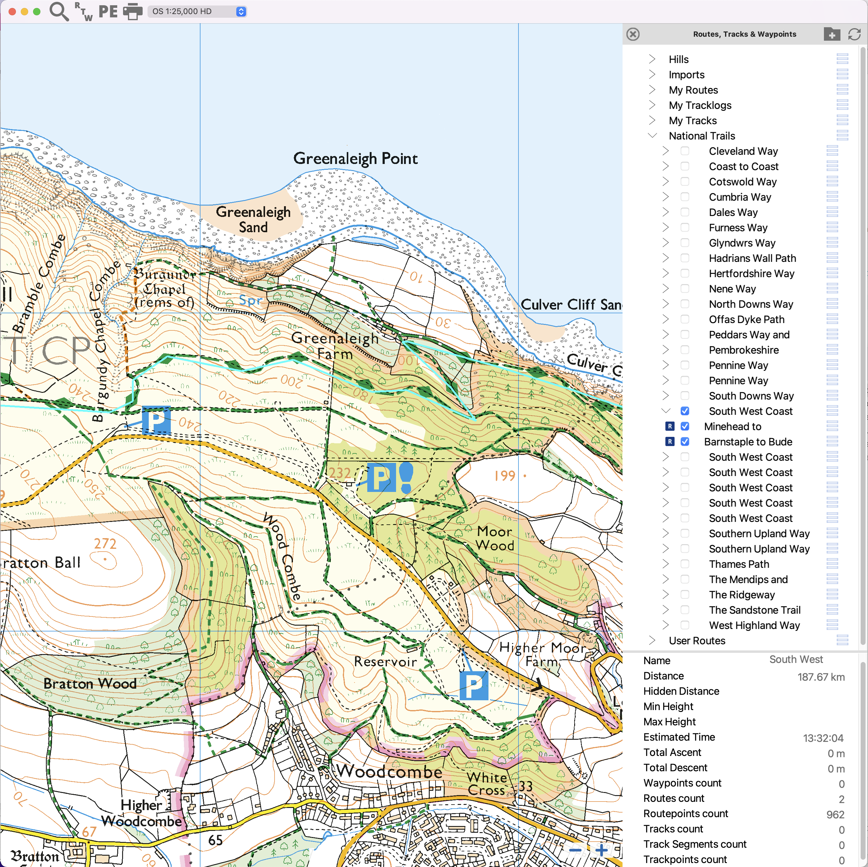 Anquet desktop route planning on a detailed map